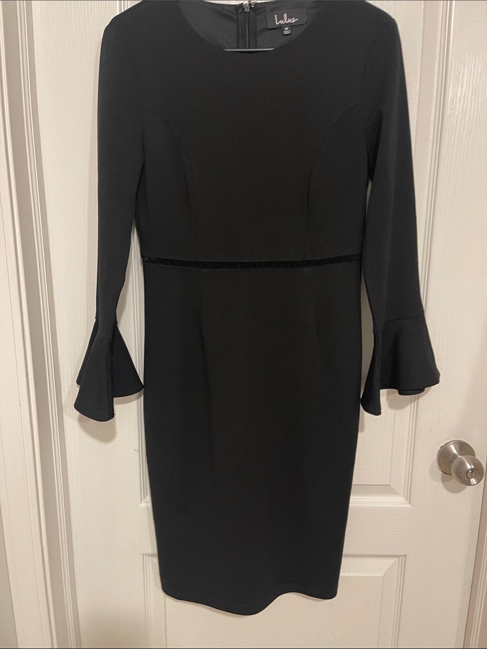 Lulu's Black Midi Sheath Dress with Fluted Cuffs